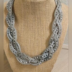 Stella & Ruby Silver Braid Mesh Rhinestones Magnetic Clasp Necklace